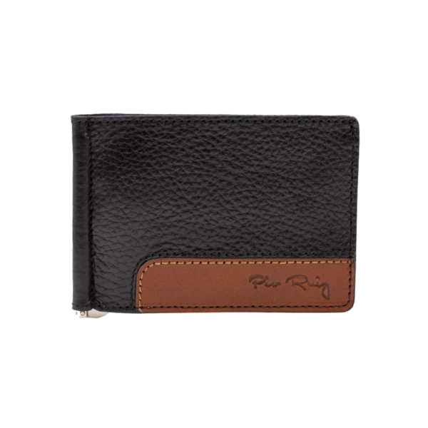 Dunbar Leather Clip Wallet - Black with Brown Color